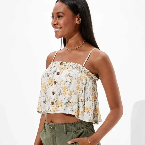 Sale 3/$20 | AE Printed Floral Button-Up Tube Top - Picture 8 of 9